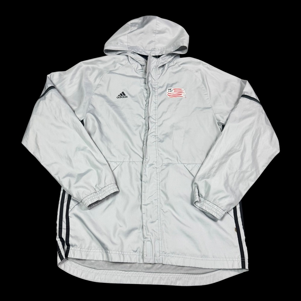Adidas New England Revolution Gray Full Zip Hooded Windbreaker Youth XL FLAWS